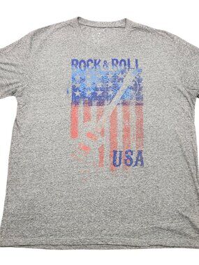 Home Of The Brave Rock & Roll USA Flag Guitar T Shirt 2XL Light Heather Gray 403